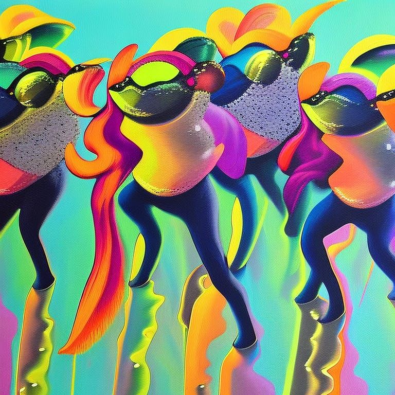 Cute pastel doodlebugs dancing in a chorus line graffiti art, splash art, street art, spray paint, oil gouache melting, ...