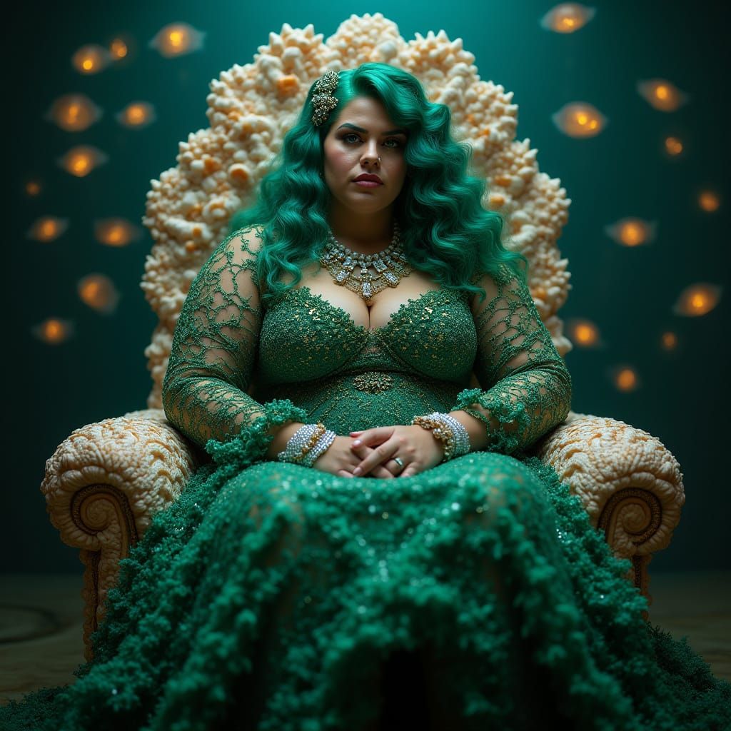 Emerald-Haired Sea Queen on Shell Throne