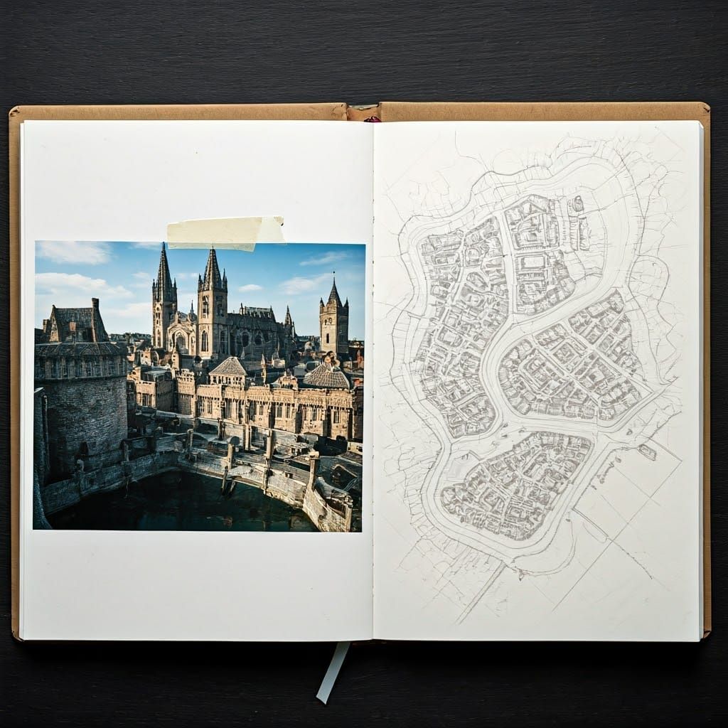 Medieval City Plan in Charcoal