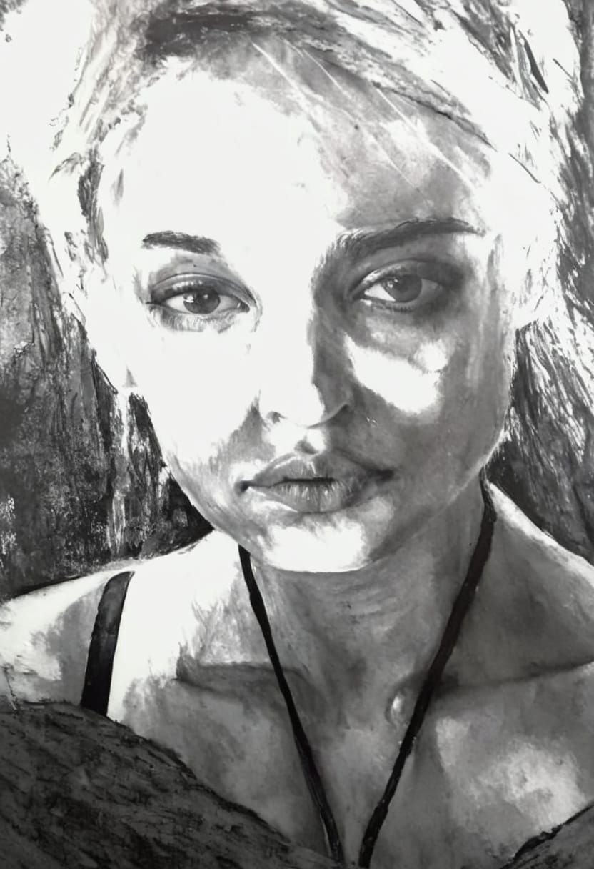 Goth Girl Portrait in High Contrast Impasto Style