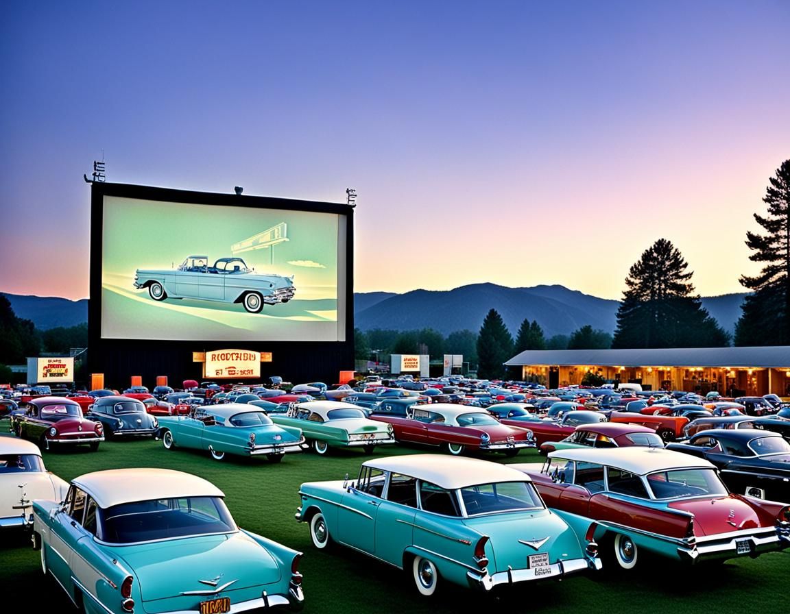 Nostalgic 1960s Drive-In Movie Theater Scene