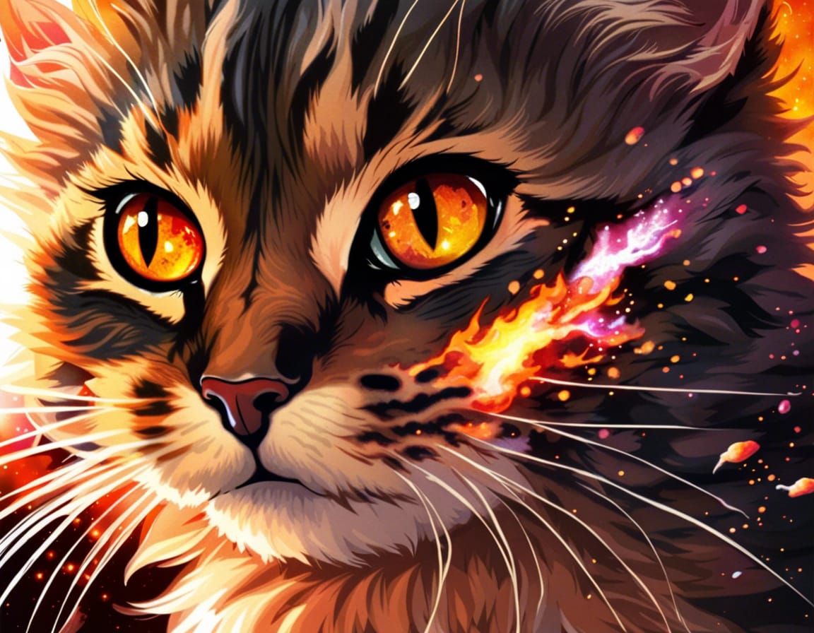 Fierce Kitten in Ukiyo-e Style with Divine Flame