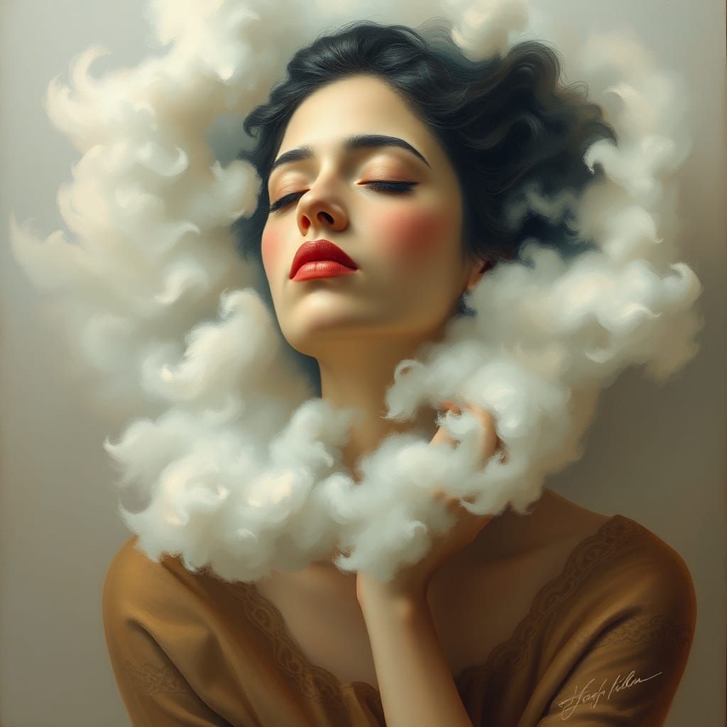 Introspective Woman Surrounded by Ethereal Mist