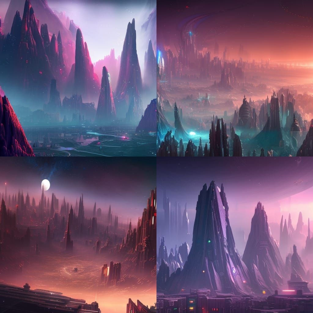 Intergalactic City in Outer Space: Detailed Matte Painting