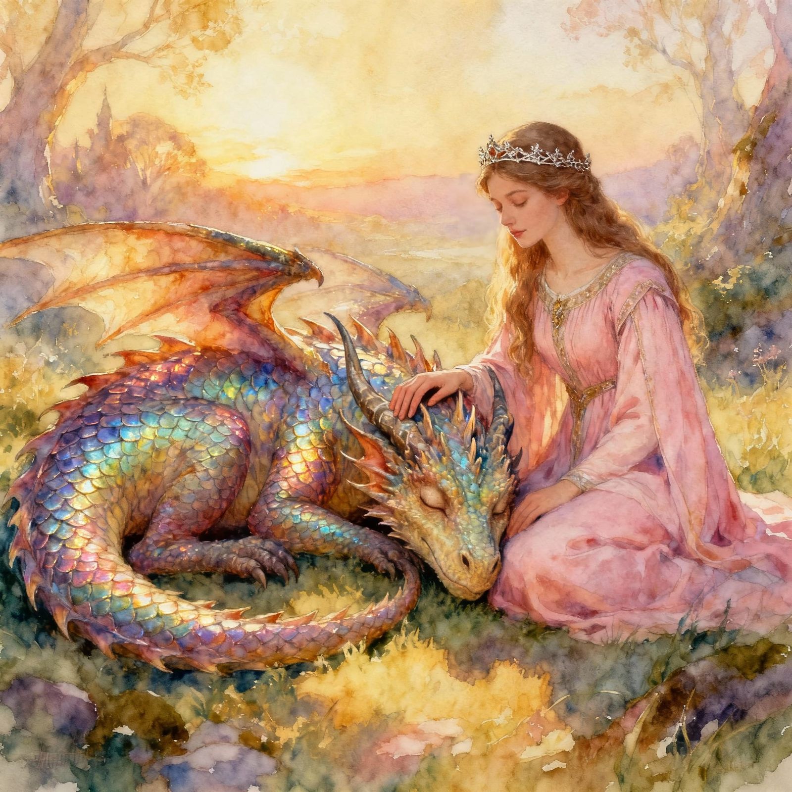 Sleeping Dragon with Woman in Golden Hour Light