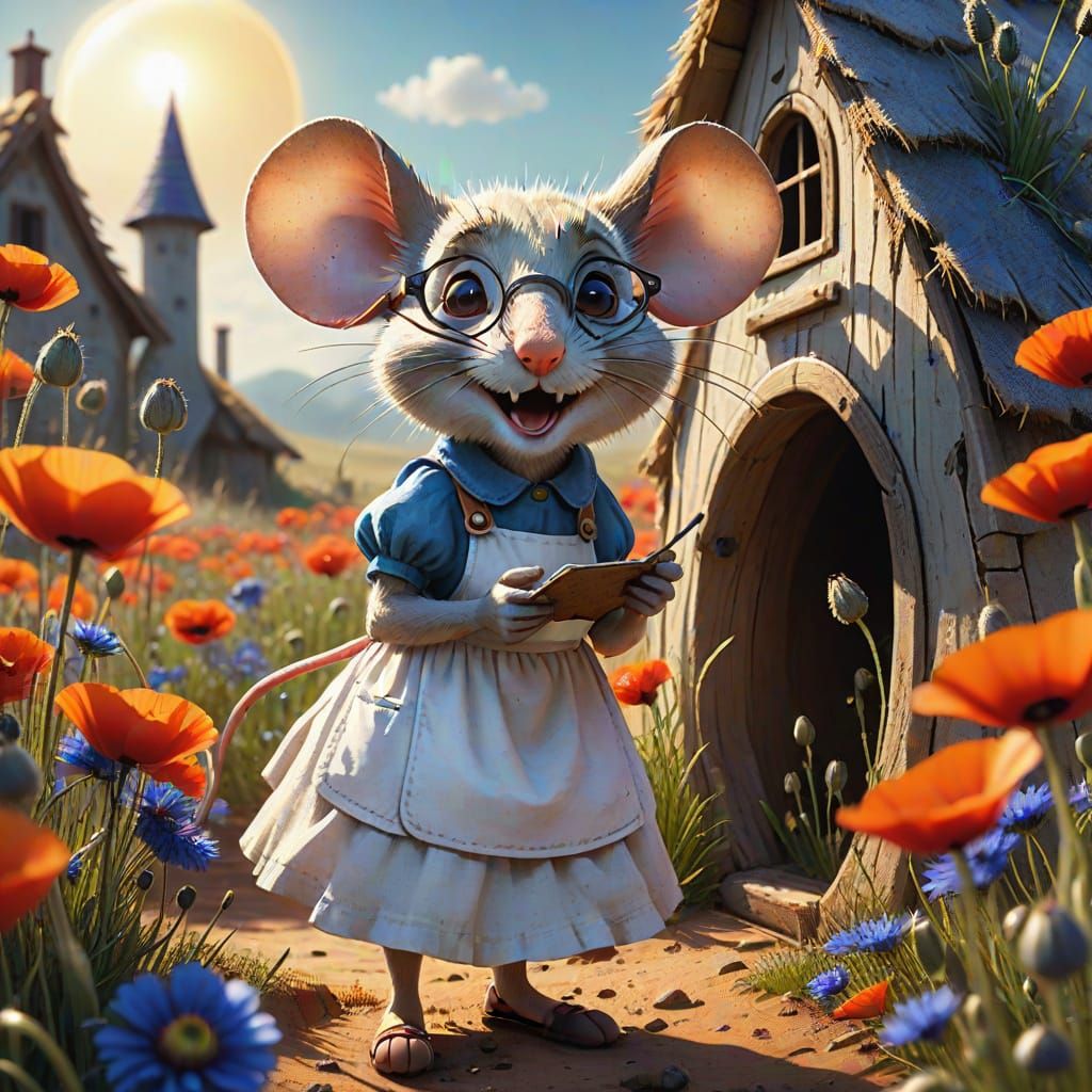 Giant Mouse and Micro Girl in Hyperrealistic Fantasy