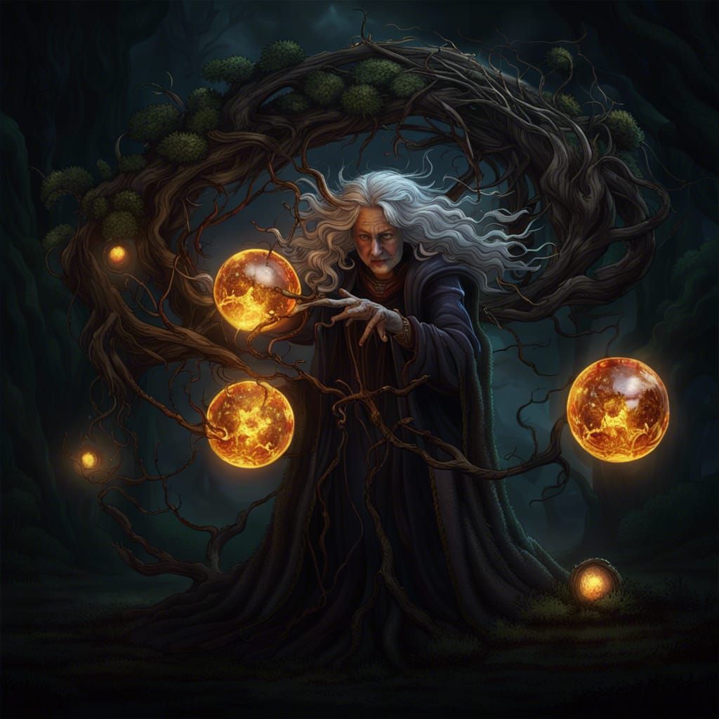 Entwined Crone Conjuring Elemental Magic