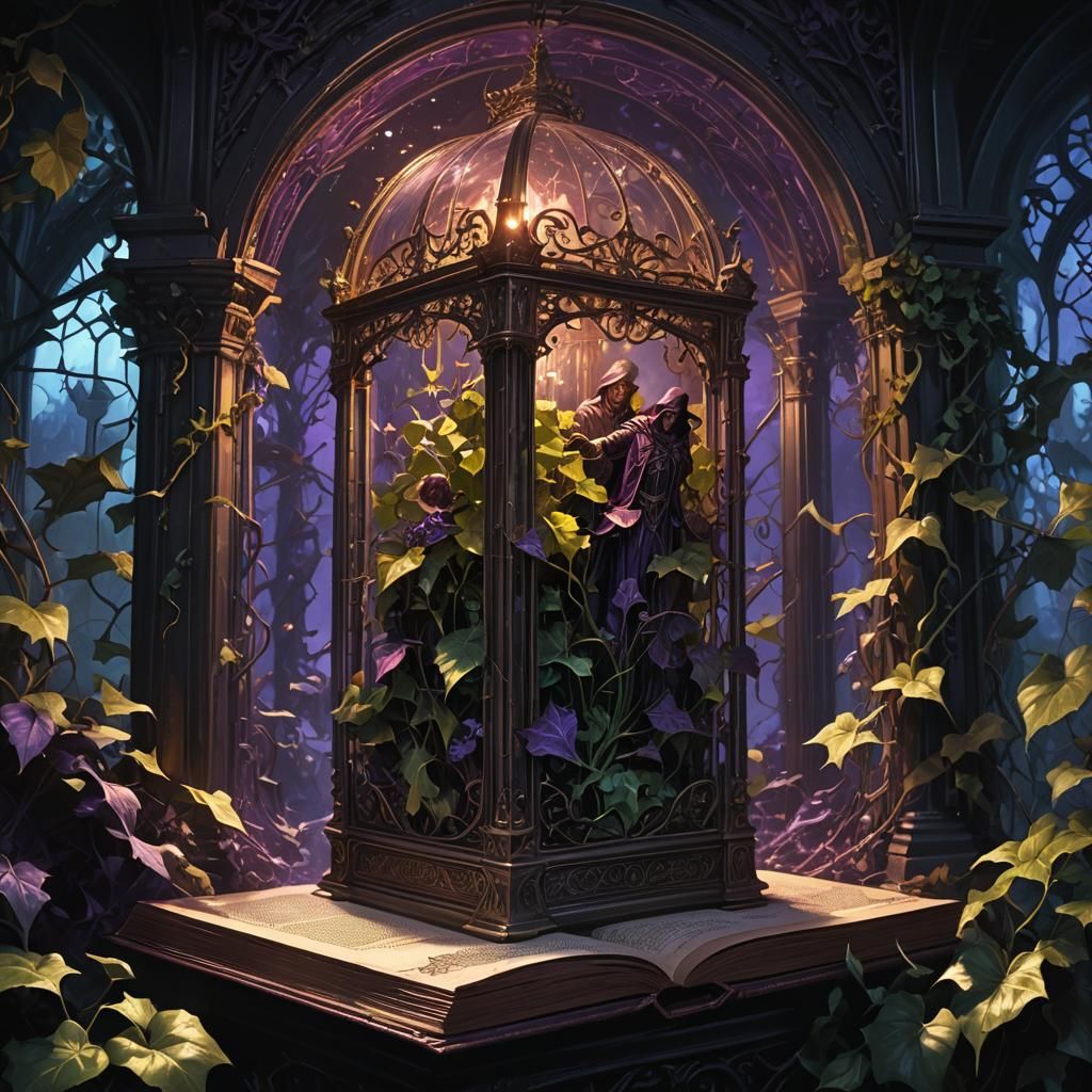 Mysterious Book with Evil Characters in Dark Fantasy Art