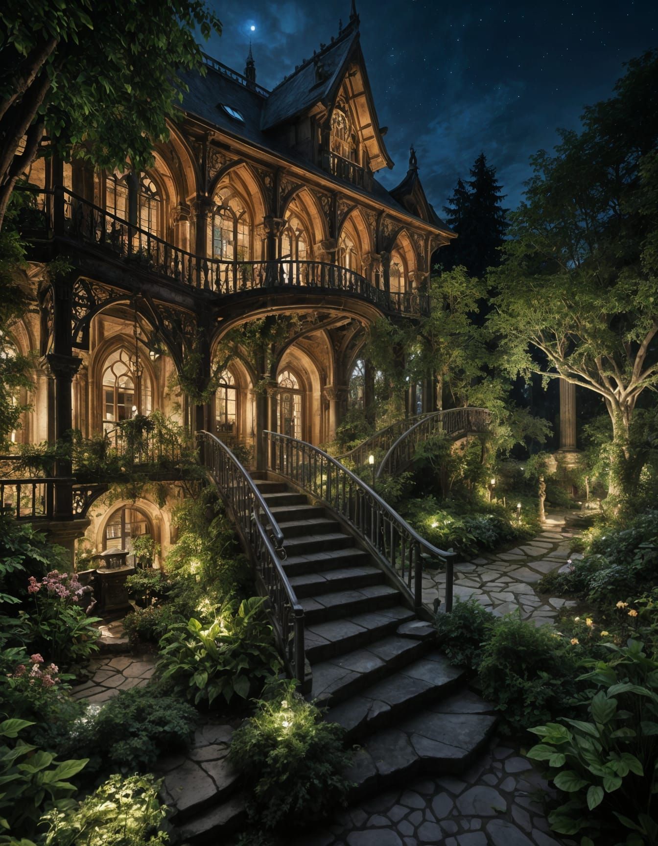 Enchanted Gothic Garden with Bioluminescent Wonders