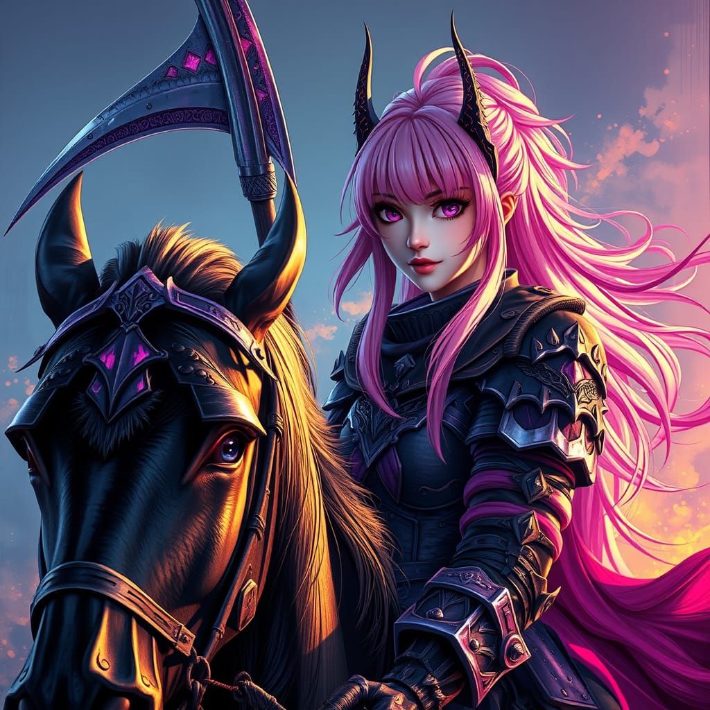 Dark Fantasy Warrior in Pink Armor with Scythe