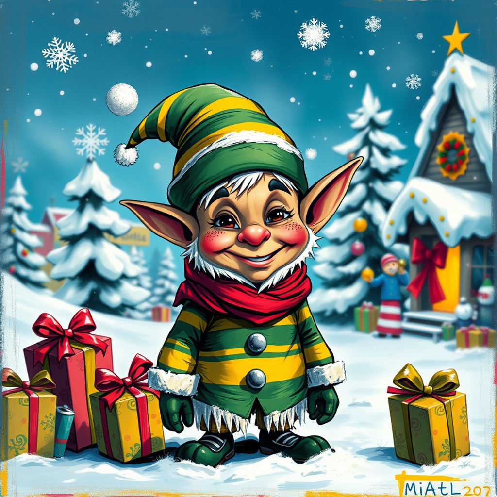 Cheerful Santa's Elf in Graffiti Art Style
