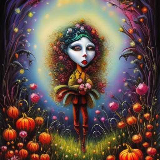 Fantasy Flower Painting in Mixed Media Style