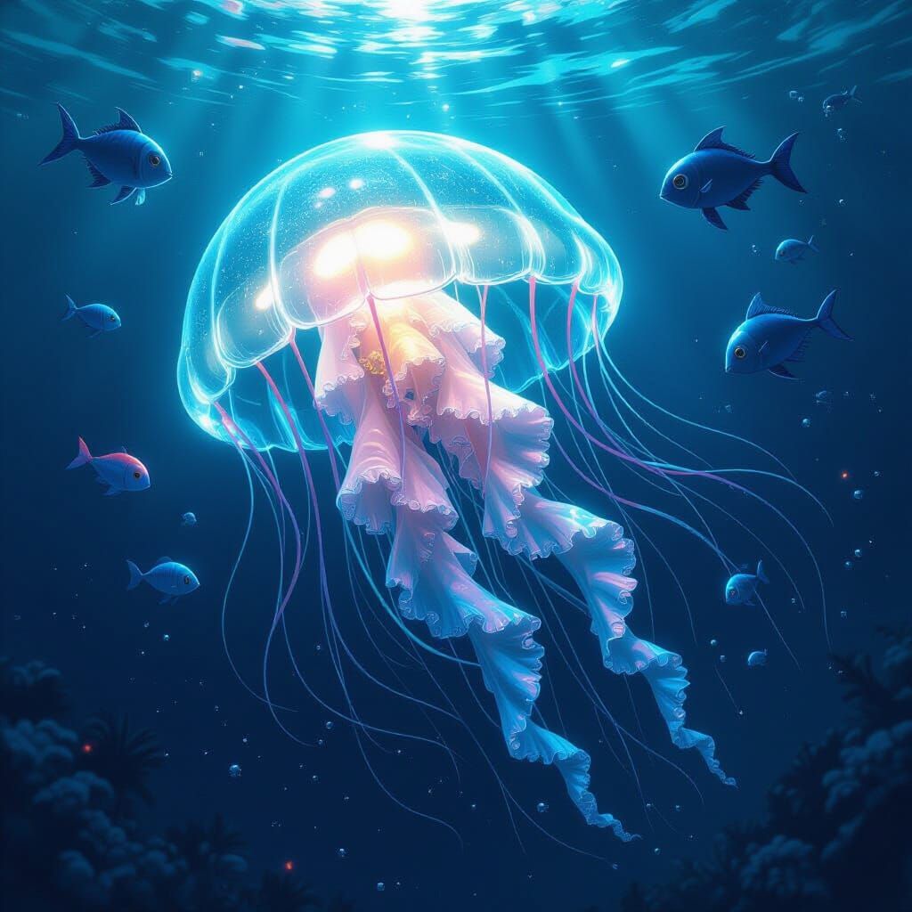 Bioluminescent Biomechanical Jellyfish in Deep Ocean