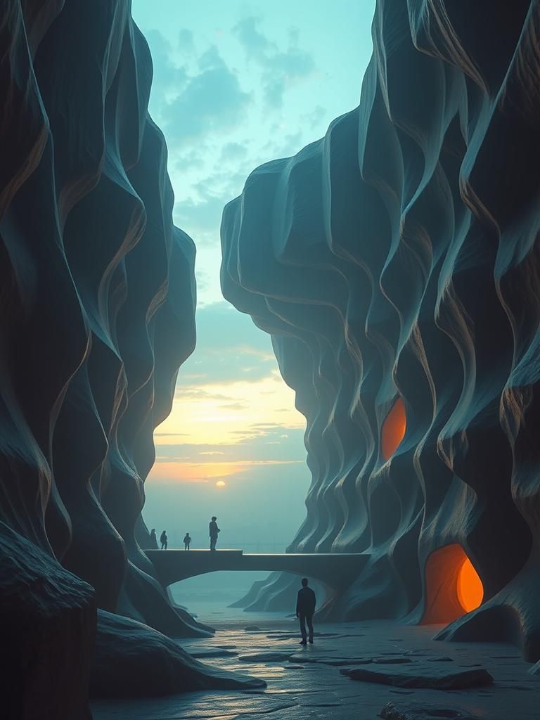 Parametric Blob Architecture Tunnel at Dawn