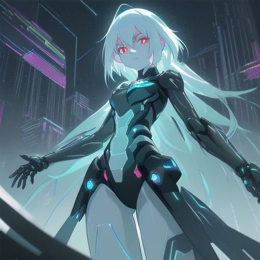 Ethereal Sci-Fi Warrior with Glowing Red Eyes