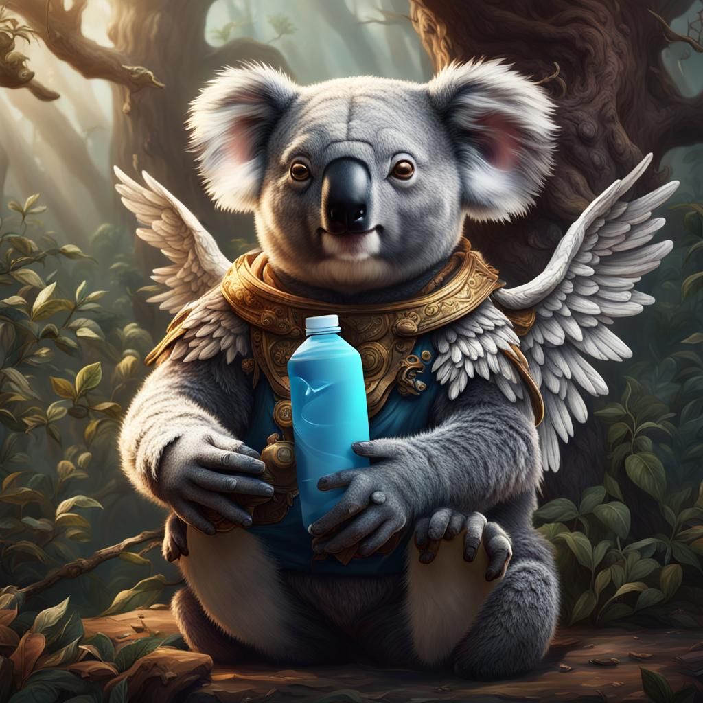 Koala Angel Giving Water: Fantasy Art