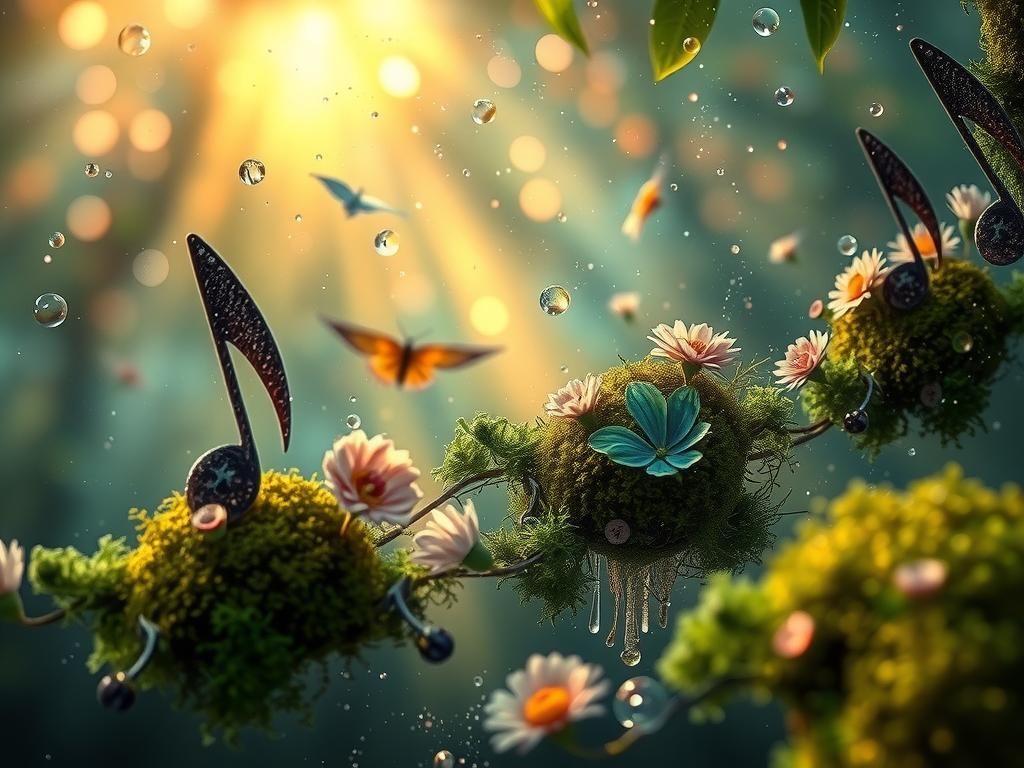 Glass Music Notes Filled with Flowers and Moss