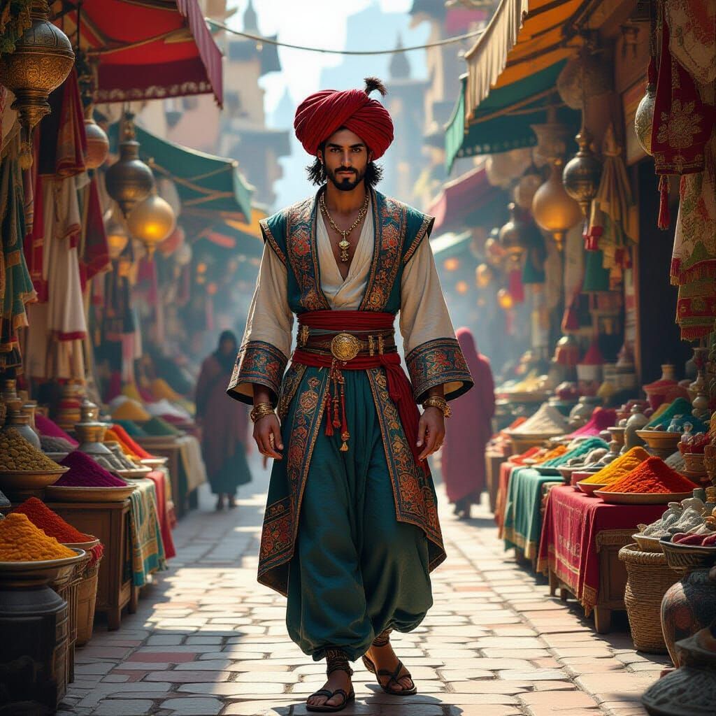 Aladdin in Bagdad Marketplace, Digital Art