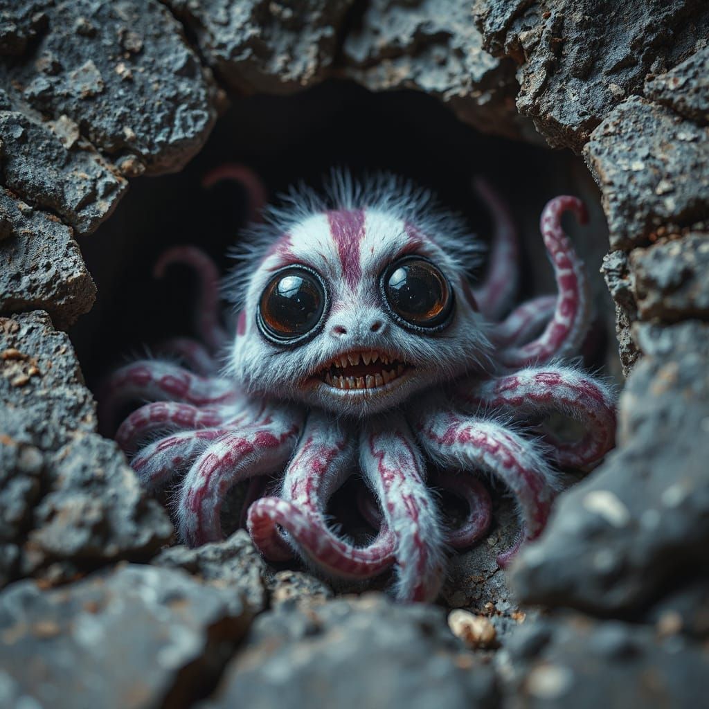 Neon Furry Creature with Tentacles in Digital Art