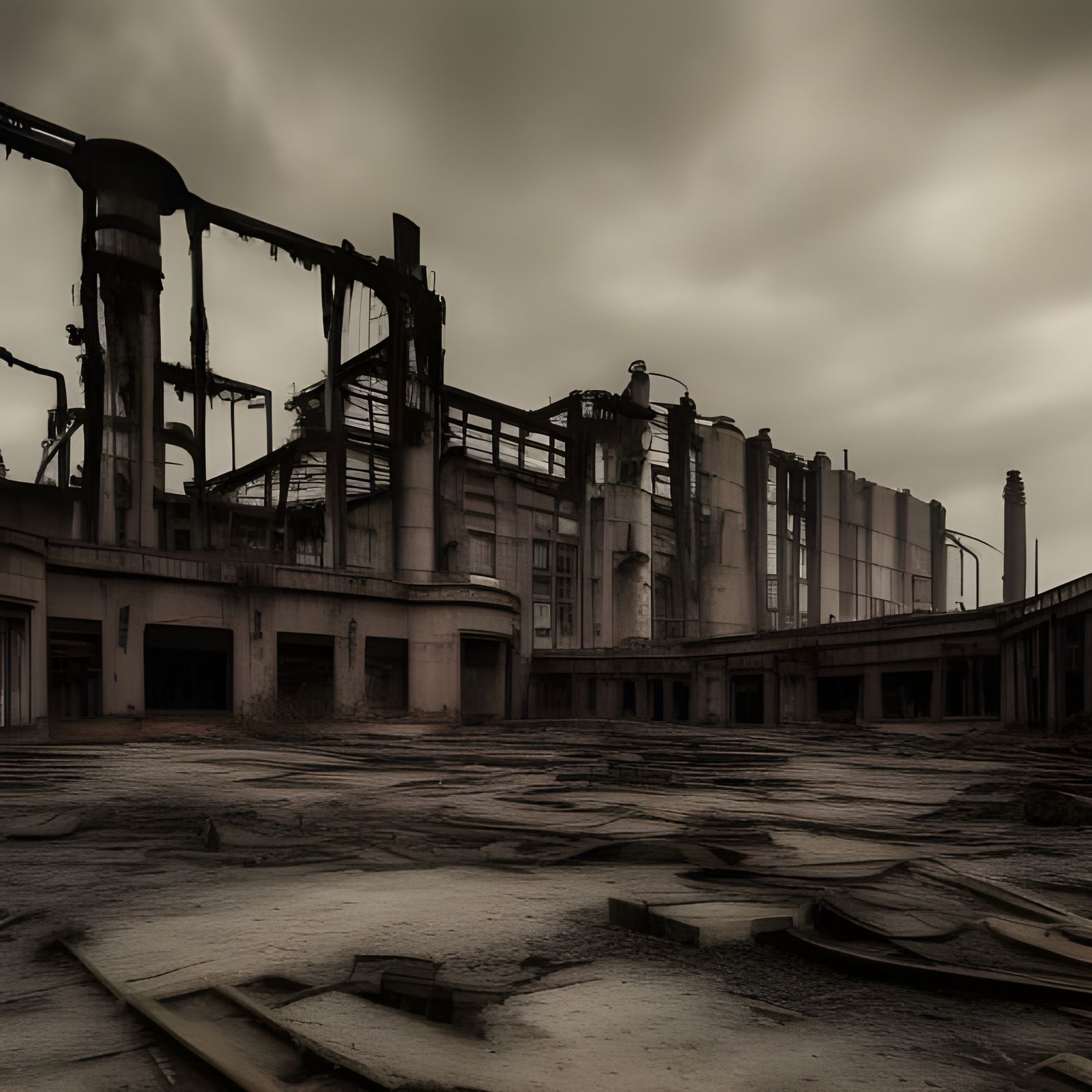 Eerie Abandoned Factory in Cyberpunk Style