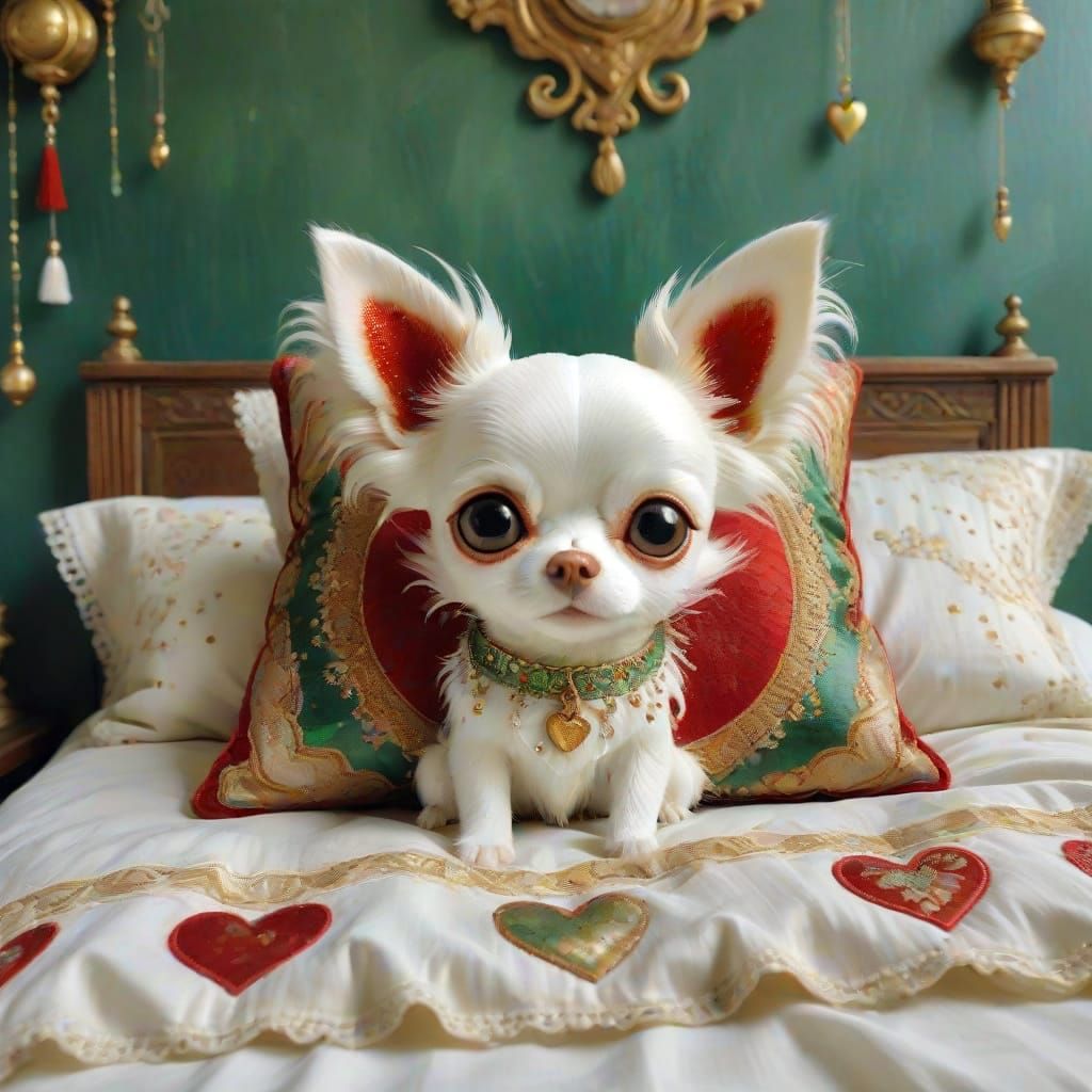 Chibi Valentine's Day Chihuahua in Antique Aesthetic
