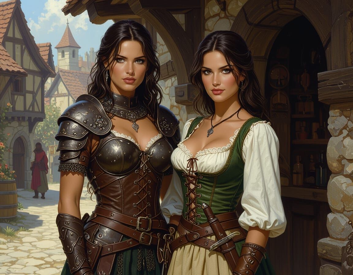 Female Warrior and Tavern Barmaid in 1980s Fantasy Art