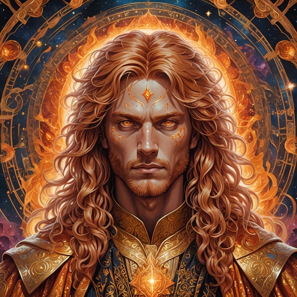 Regal Leo Man in Flame Robes