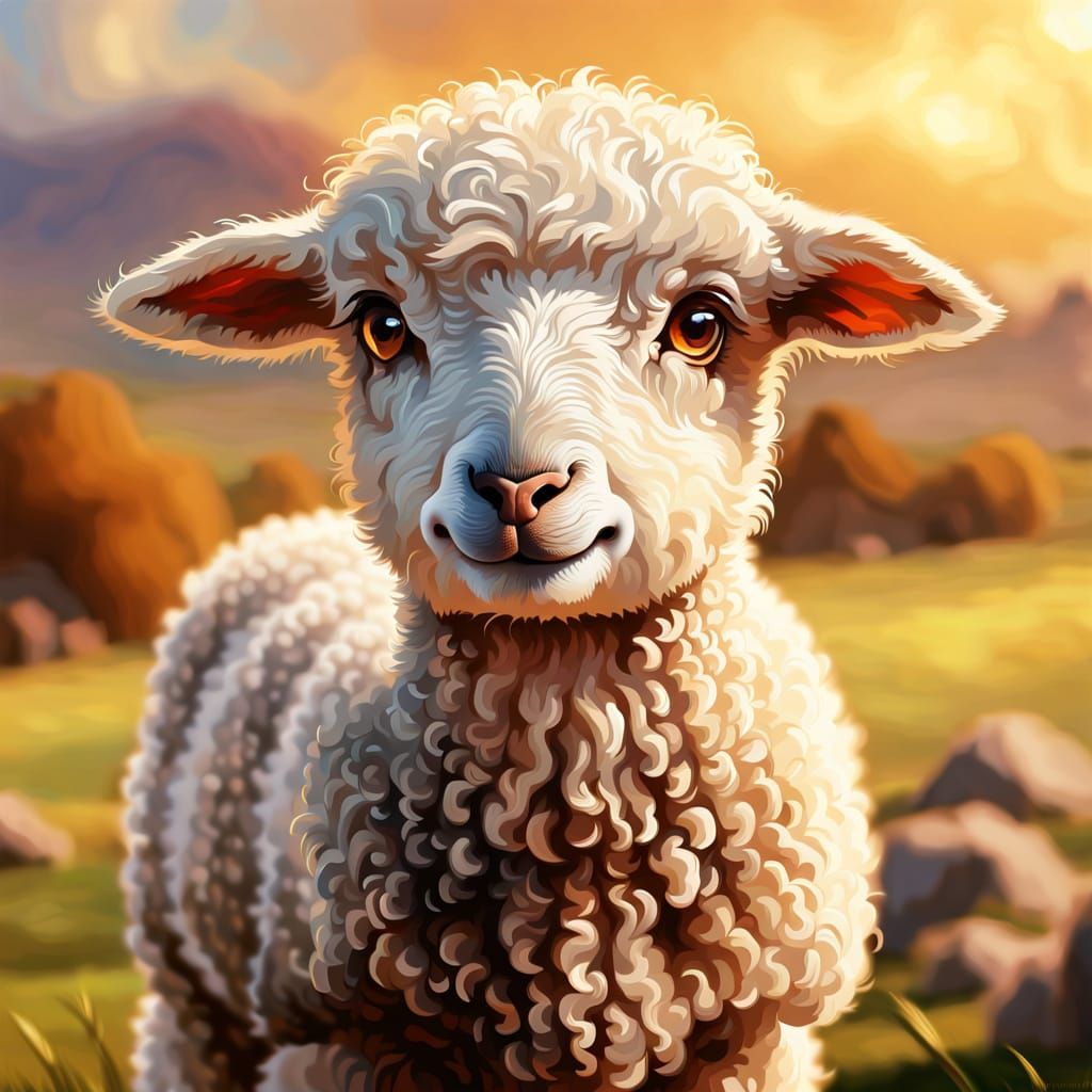 Worried Lamb Portrait in Oil Painting Style