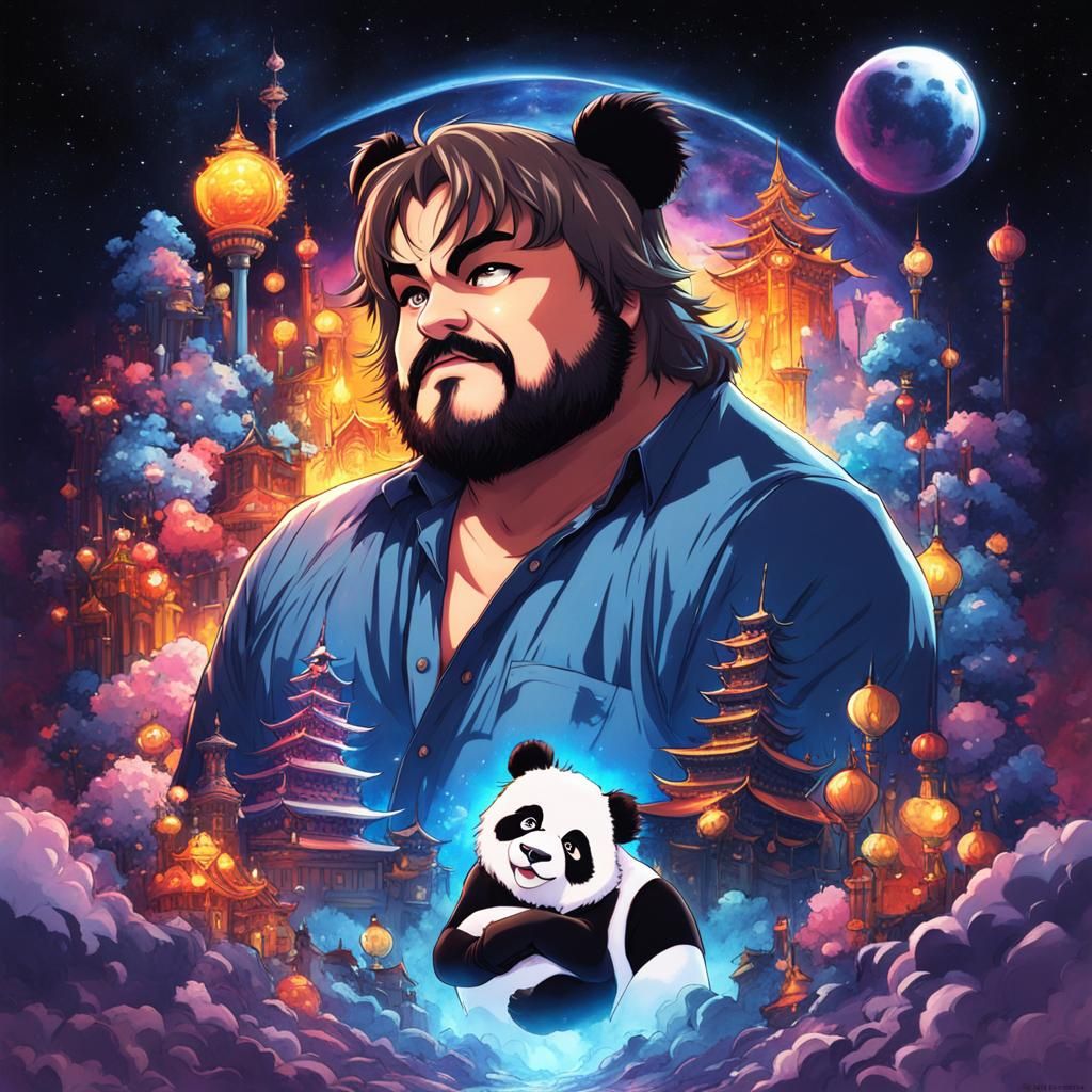 Jack Black and Panda in Anime Style