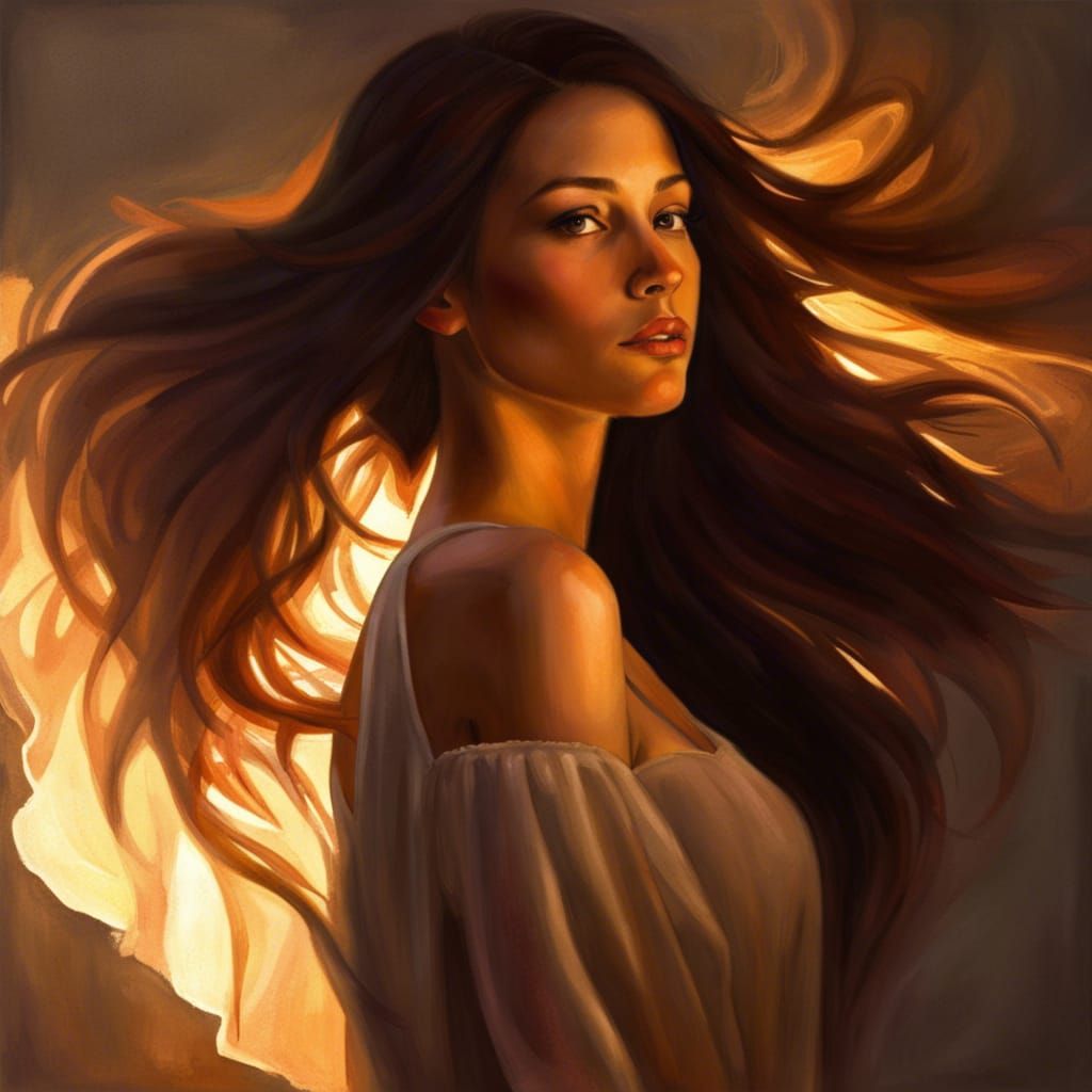 Mysterious Woman with Long Brown Hair