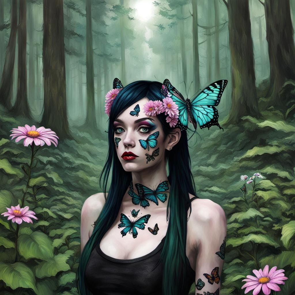 butterfly girl, flowerpunk, forestpunk