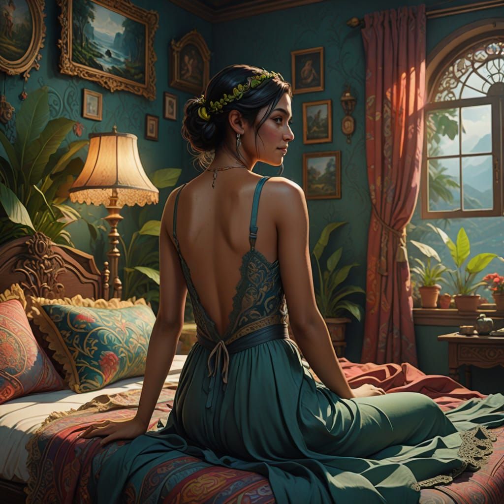 Costa Rican Woman in Vibrant Textiles and Lingerie