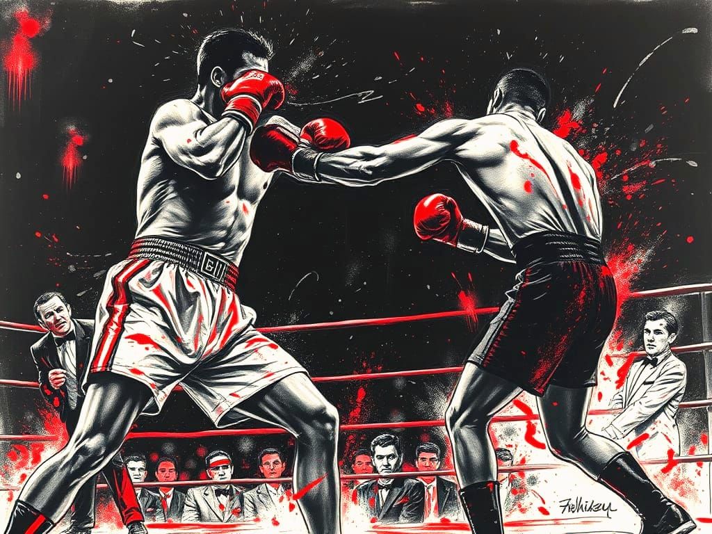 Ink and Charcoal Masterpiece: 1923 Boxing Knockdown
