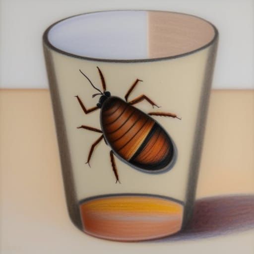 Colored Pencil Sketch: Cockroach in Translucent Cup