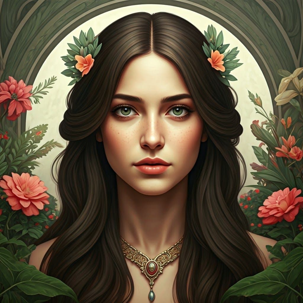 Ethereal Portrait in Art Nouveau Style