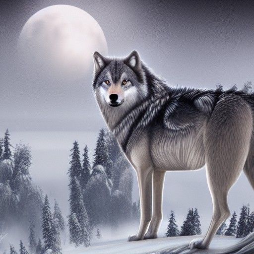 Detailed Matte Painting of a Grey Wolf