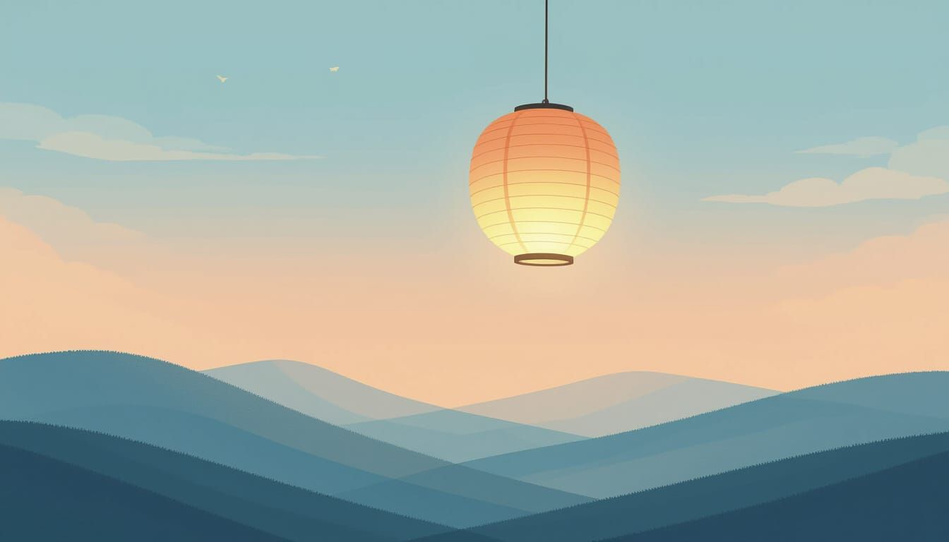 Delicate Paper Lantern Floating in Twilight Sky