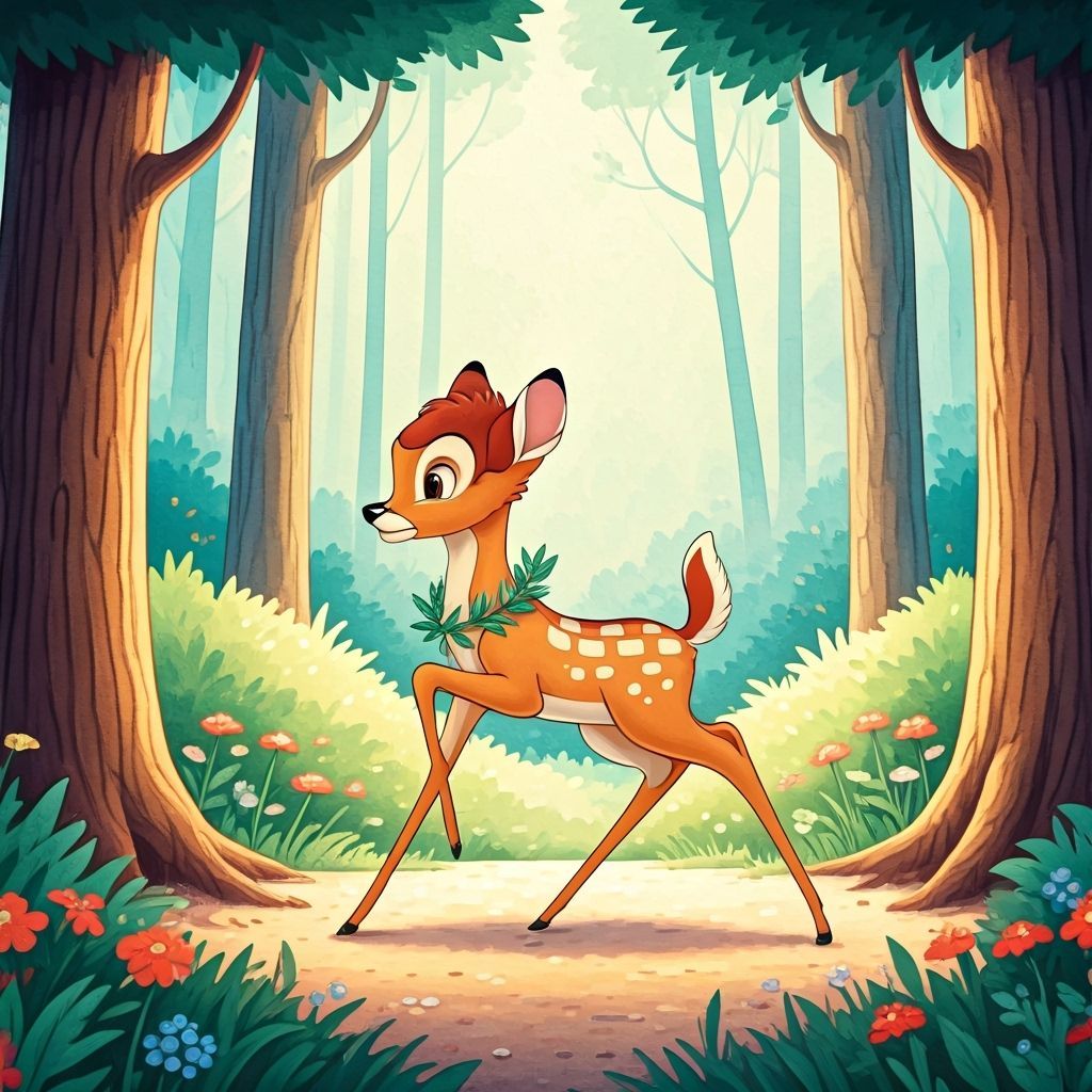 Whimsical Deer in Watercolor Forest, Picture Book Style
