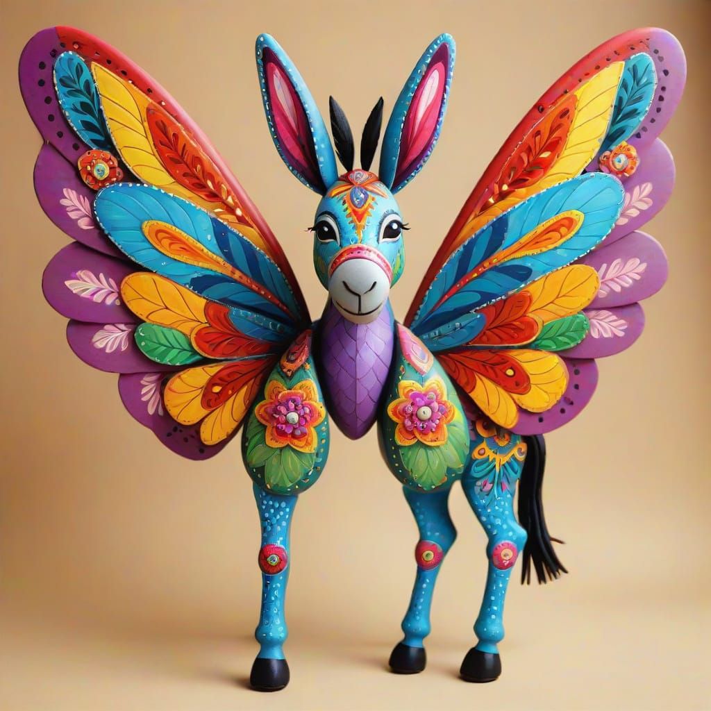 Whimsical Donkey Butterfly Wings Alebrije Art
