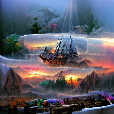 Spaceship in a Bottle: Ethereal Fantasy Sunrise