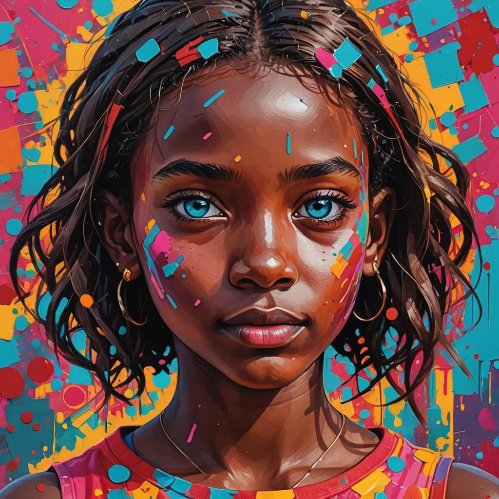 Pop Art Portrait of a Girl with Paint Smears