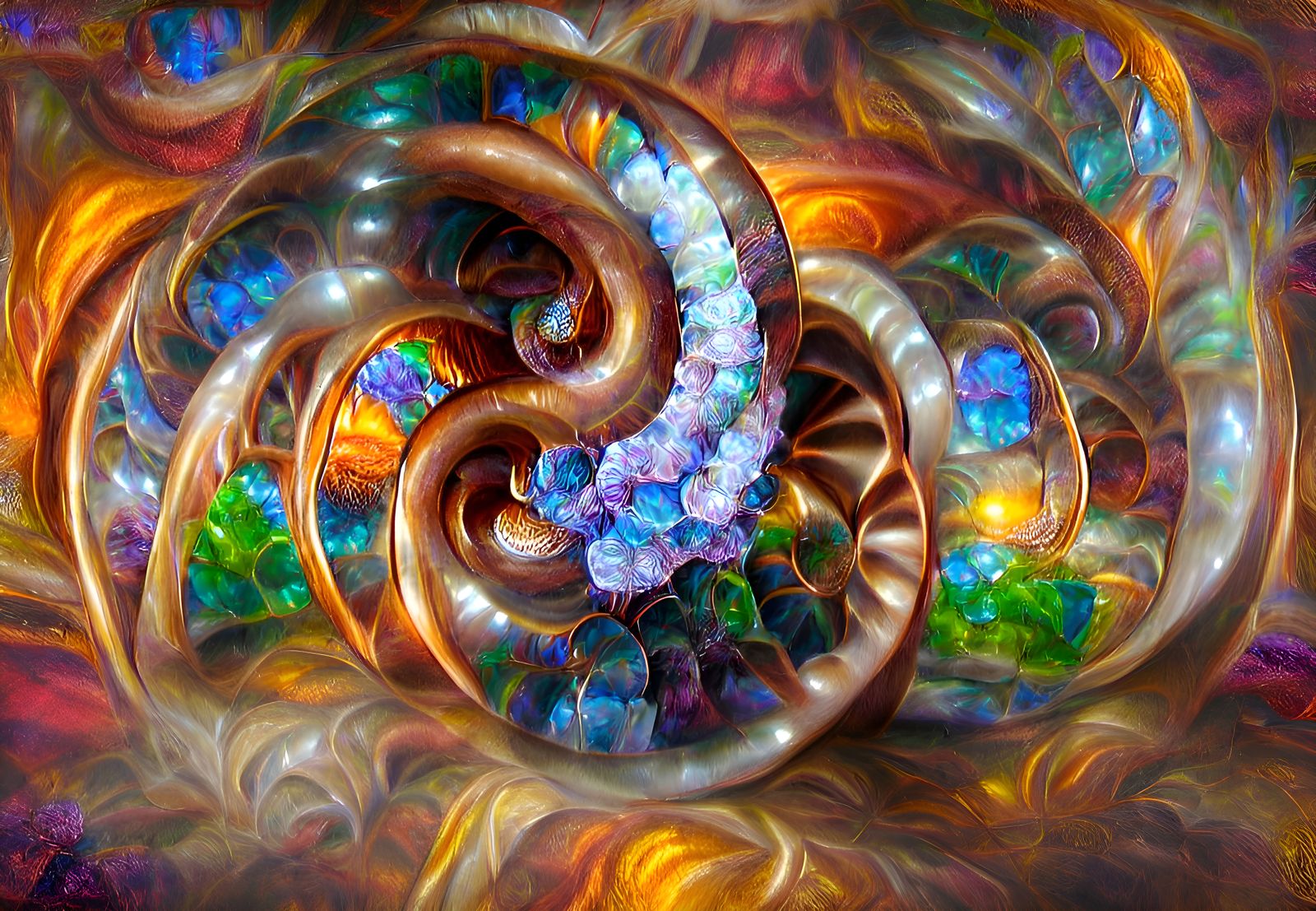 Iridescent Fractal Swirl in Stained Glass Style
