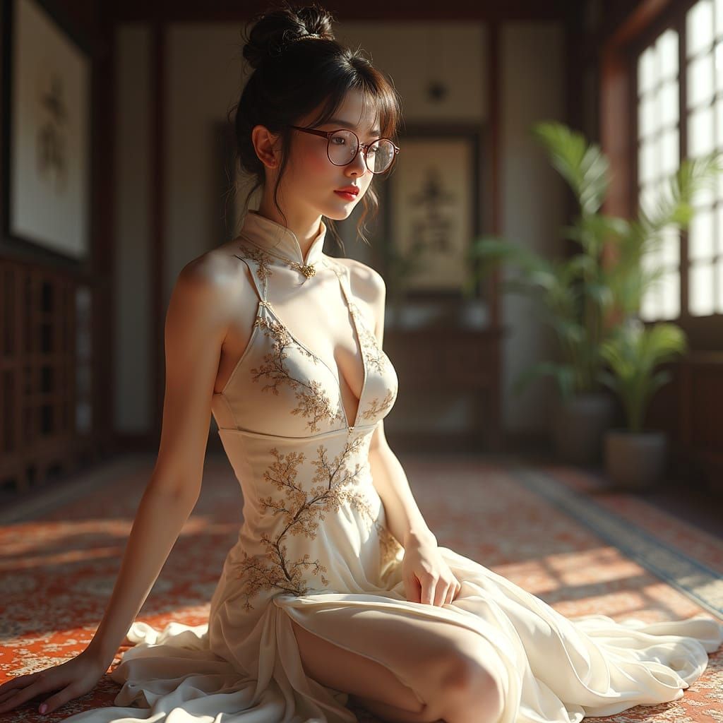 Elegant Lady in Traditional Qipao, Exuding Poise and Mystery