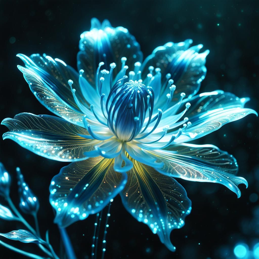 Bioluminescent Alien Flower in Fantasy Space, Digital Art