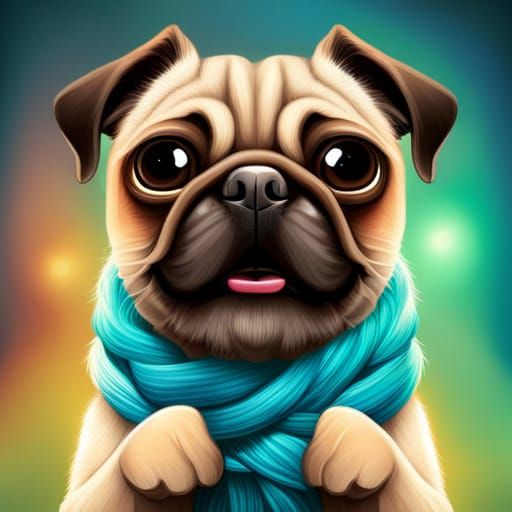 Hyperrealistic Pug Dog with Elsa Toy