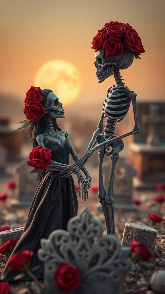 Sugar Skull Couple in Desert Graveyard