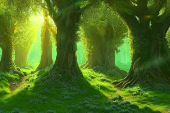 Fantasy Fairies and Dryads in Magical Forest