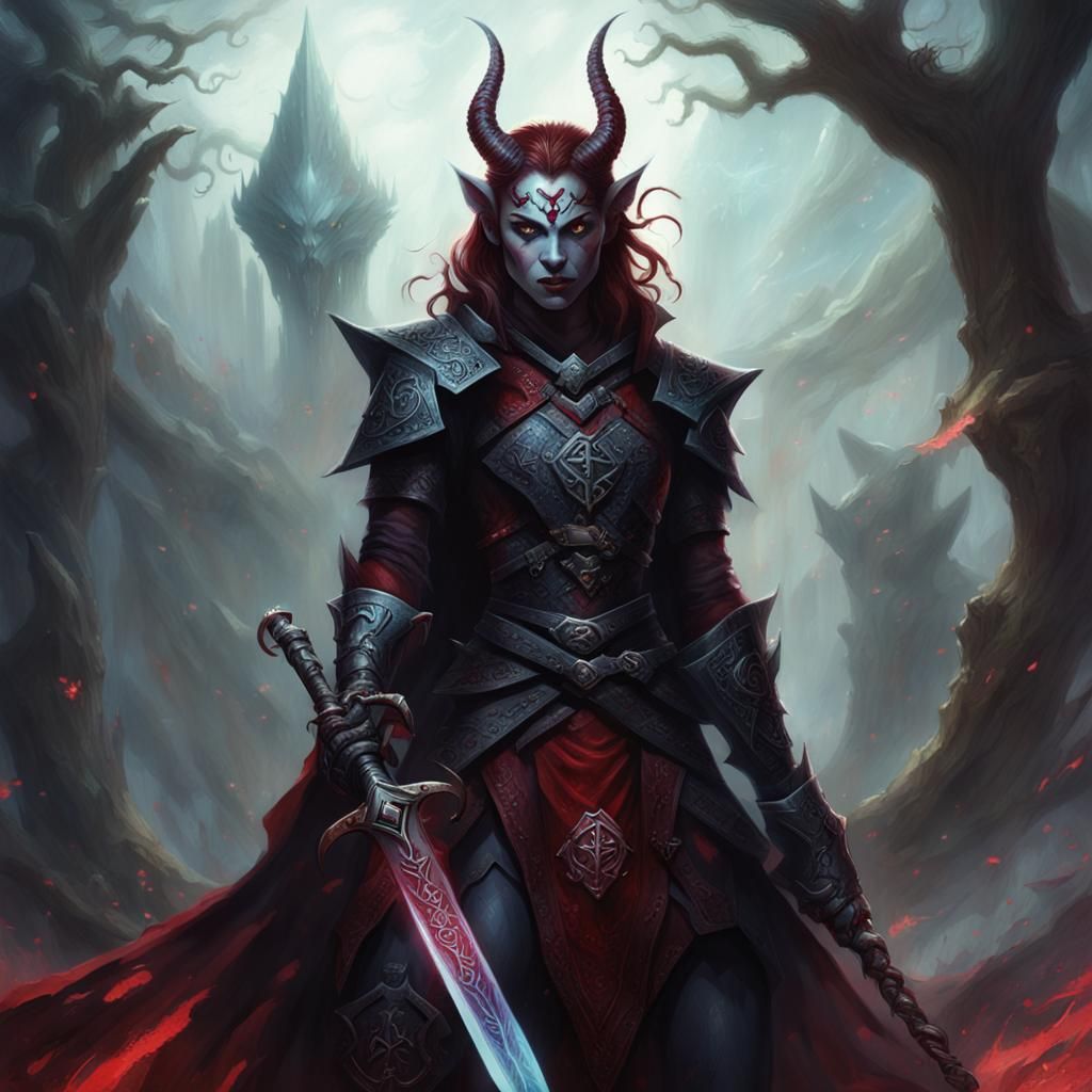 Tiefling Hexblade with Demonic Magic in Ethereal Fantasy