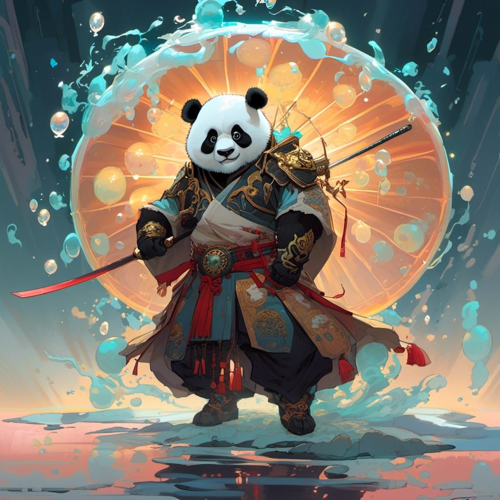 Translucent Panda Samurai in Anime Style