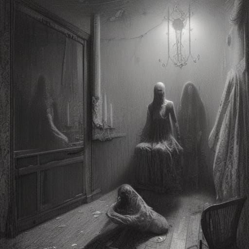 Creepy Motel Horror Scene in Doré Style